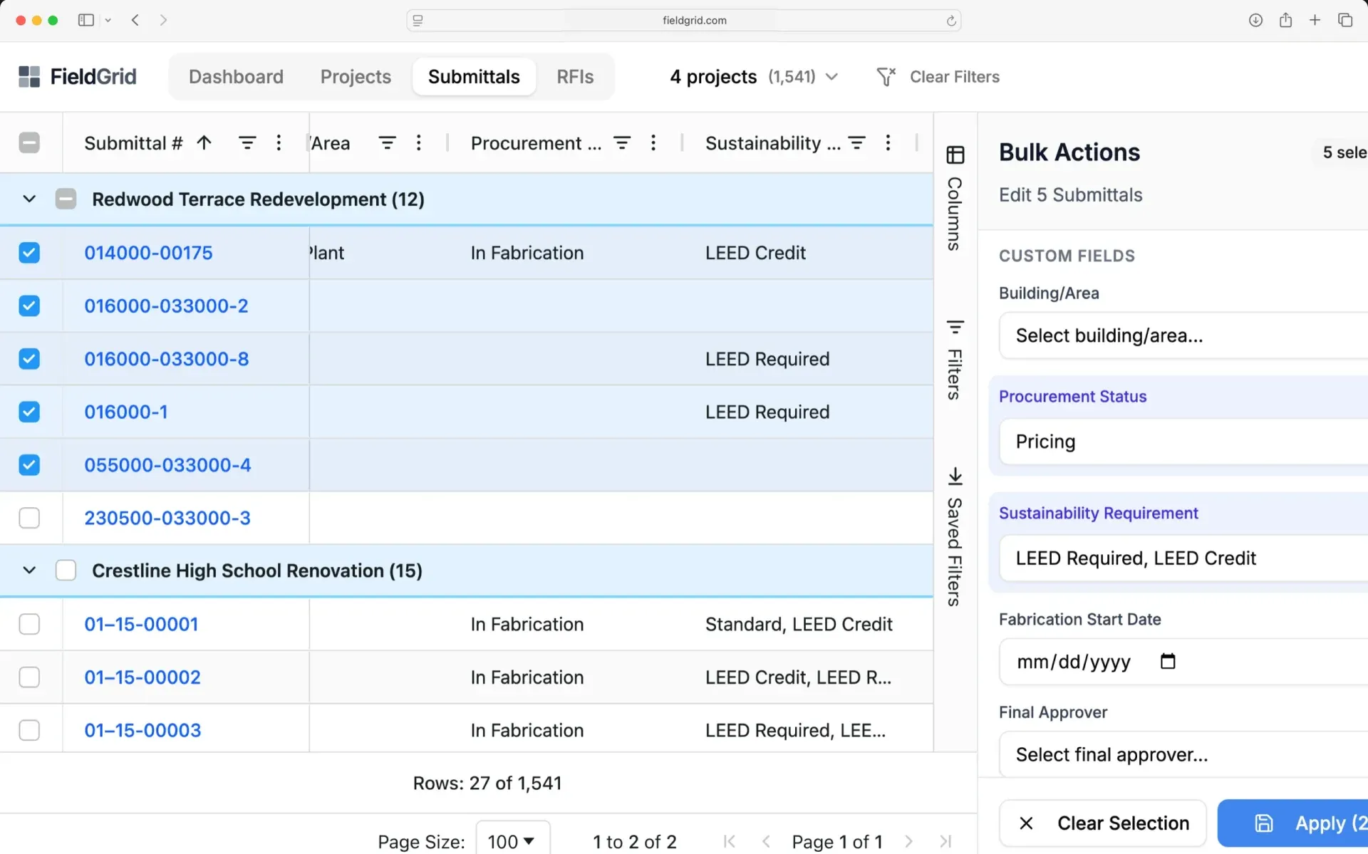 Bulk editing custom fields interface