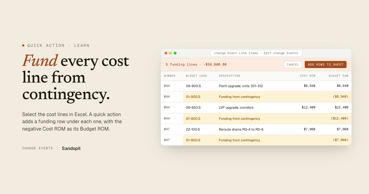 Add contingency funding lines to Procore change events