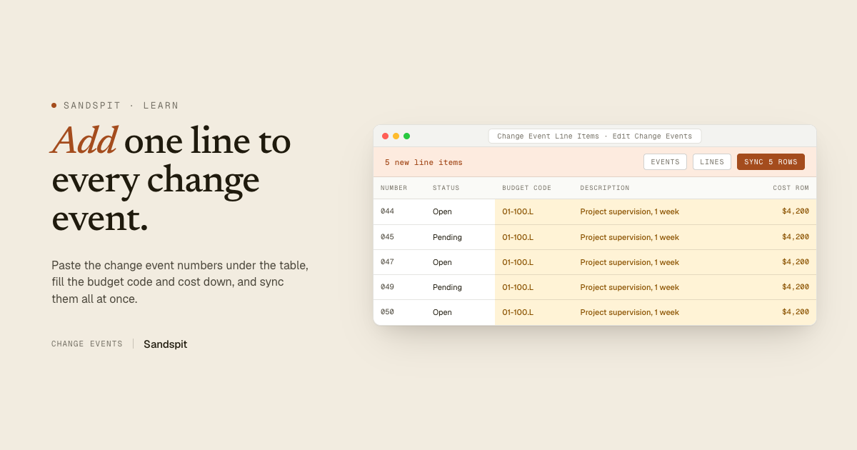 Add a line item to multiple Procore change events at once