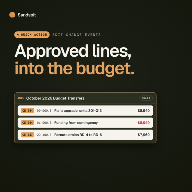 Add Procore change event lines to an existing budget change