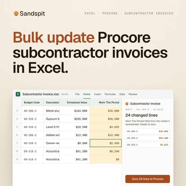 Bulk edit a Procore subcontractor invoice from Excel