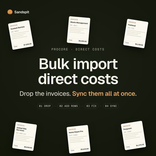 Bulk import Procore direct costs from invoices in Excel