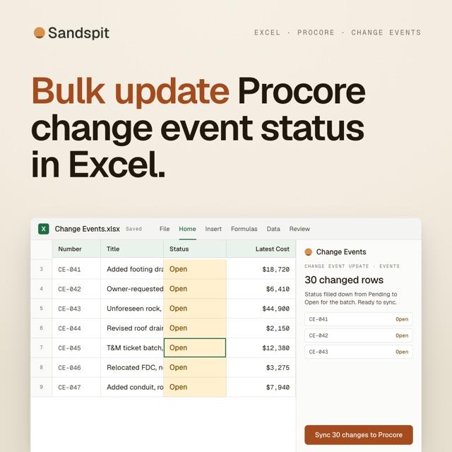 Bulk update change event status in Procore